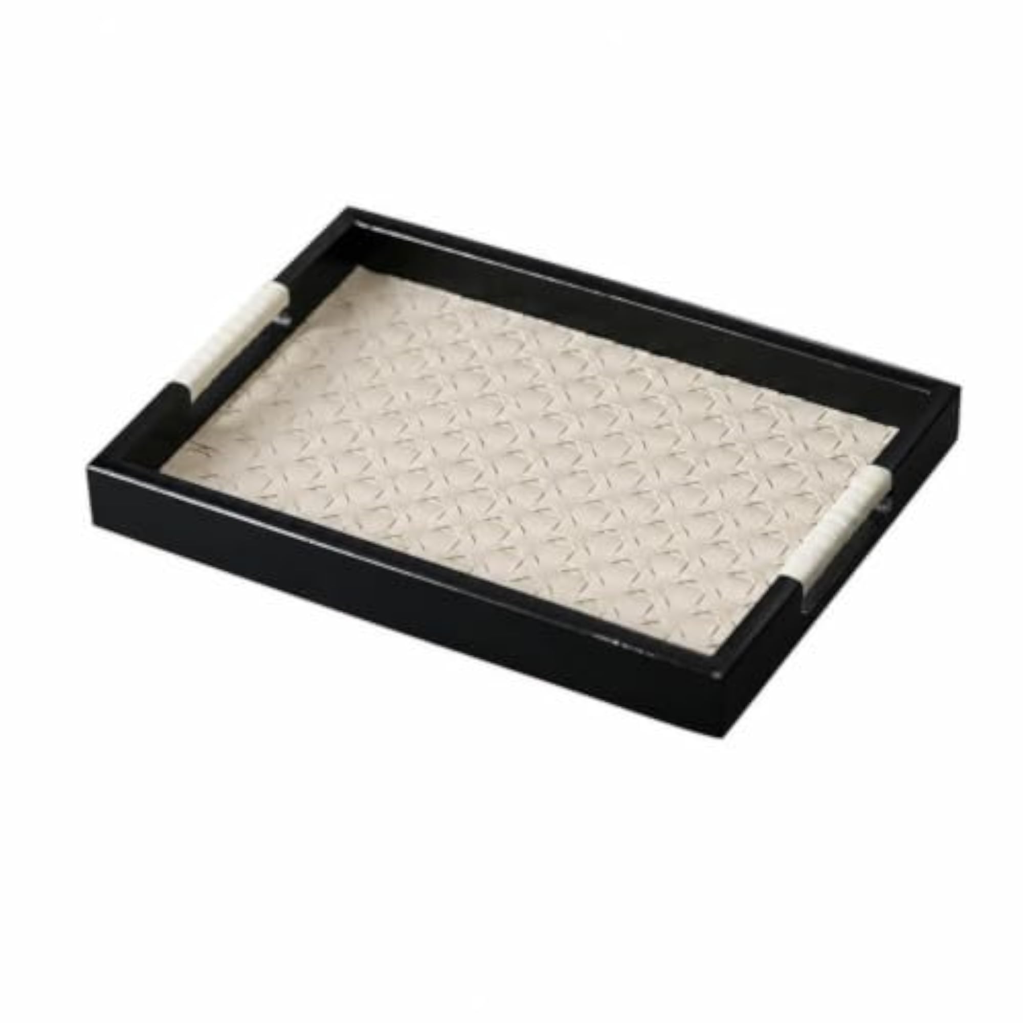 Rectangular Wooden Tray with Leather Surface, Elegant Design