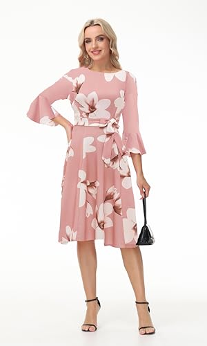 Image of Hostoyo Church Dress for Women Wedding Guest Cocktail Party Dresses Evening Prom Formal Modest Gowns Crew Neck Bell Sleeve