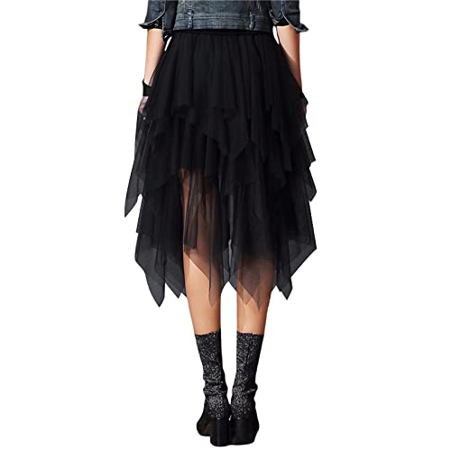 Women's Tulle Skirt High Low Asymmetrical Hem Elastic Waist Midi Long Fairy Skirt A-Line Mesh Layered Tutu Skirt2