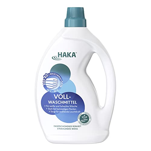 HAKA Vollwaschmittel flüssig, 2 L (40 WL), kraftvolle Fleckentfernung für strahlend weiße & farbechte Wäsche, Universalwaschmittel, hygienische Frische, vegan, hautfreundlich