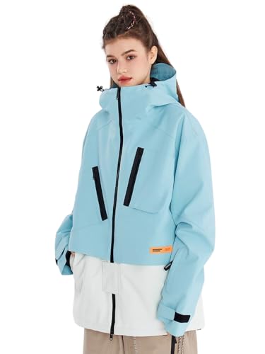 xwxwseui Colorblock Snow Jacket for Men Women Outdoor Snowboard Coat with Hood Double Waterproof Zipper Ski Jackets (US, Alpha, X-Large, Regular, Regular, Blue)