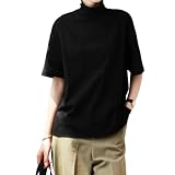 [Merelop Ceto] ハイネック tシャツ レディース トップス 夏 カットソー 半袖 無地 チュニック ゆったり 大きいサイズ 白 黒tシャツ 体型カバー 涼し スリット おしゃれ 着心地い 通勤 普段着 春 夏服