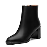 ROSERWISH レディース アンクルブーツ クラシック チャンキー ブロック ヒール ショート ブーティ ジッパー 快適 カジュアル 秋 ファッション ブーツ シューズ 女性用, ブラック, 25.5 cm