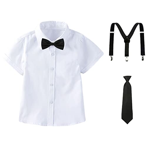 Image of amropi Boy Tuxedo Outfit 5-Piece Long Sleeve Bow-Tie Shirt and Suspender Pants Set for Age 1-13 Years