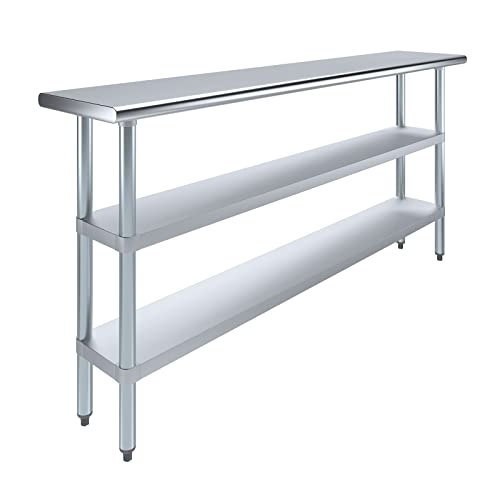 Image of AmGood Stainless Steel Work Table with 2 Shelves | NSF | Metal Utility Table (72 inch Long x 14 inch Deep)