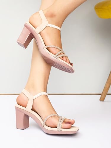 Image of XE Looks Criss Cross Glitter Strap Design | Elegant Square Toe | Comfortable Mid Block Heel Sandal For Girl & Women
