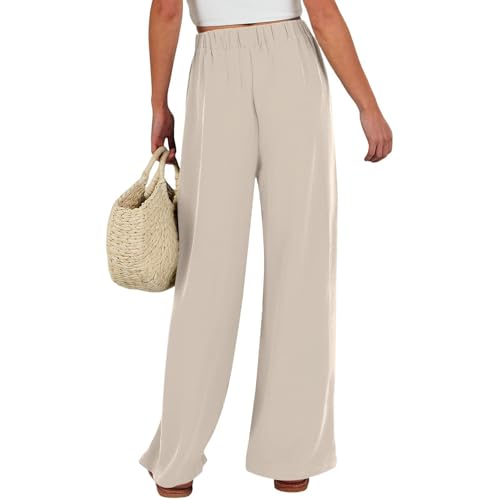 Women's Linen Pants 2025 Summer High Waisted Wide Leg Palazzo Pants Flowy Beach Pants Plus Casual Loose with Pockets2
