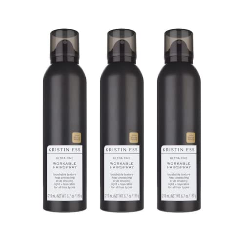 Kristin Ess Hair Ultra Fine Workable Hairspray with Heat Protectant - Buildable + Flexible Hold Style Control Brushable Texture Hair Spray Hair Styling Product 6.7 oz. (Pack of 3)