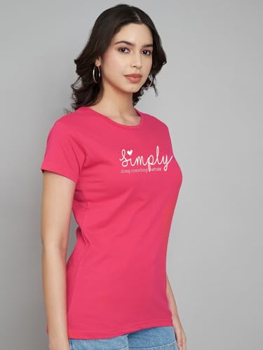 Image of Women Cotton Regular Fit Round Neck T-Shirt (Simply)