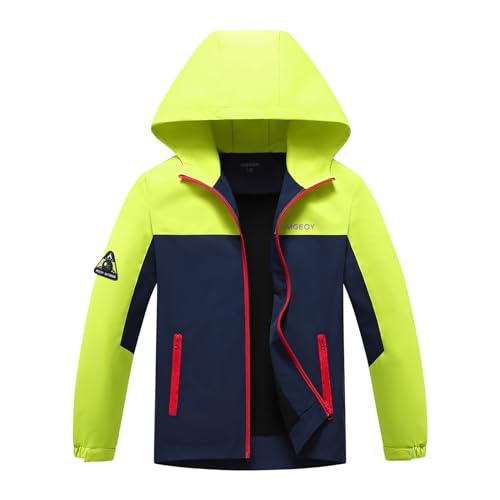 Image of MGEOY Kids Rain Jacket, Waterproof Lightweight Hooded Windbreaker for Boys Girls 4-14Y