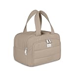 TOPDesign Travel Toiletry Bag for Women, Puffer Large Toiletry Bag, Lightweight Cosmetic Makeup Organizer with Handle for Traveling, Accessories, Essentials, Toiletries (Camel)