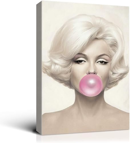 Denozer Marilyn Monroe with Pink Bubble Gum Canvas Wall Art Poster 18 x 24 inch Classic Movie Stars Painting Home Decor Female Portrait Artwork for Living Room Bedroom