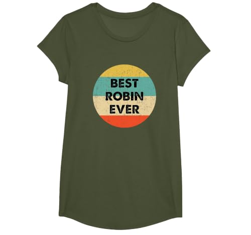 Robin Name T-Shirt, Girls, Olive Green, Medium