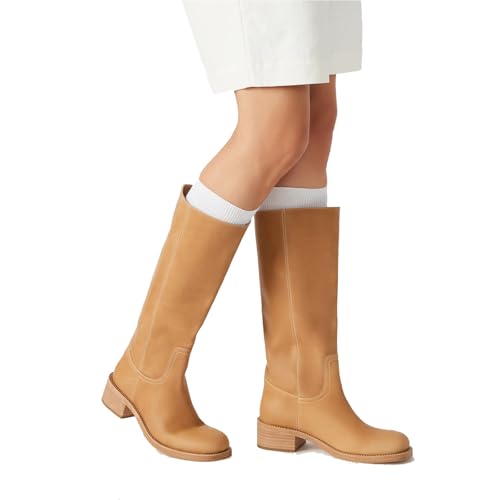 Knee High Boots for Women Riding Wide Calf Boot Square Toe Chunky Block Heel Comfortable Pull on Platform Shoes2