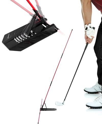 FAITIO Golf Alignment Stick, Golf Swing Trainer with Angle Plate/Holder Sets, Posture Corrector Golf Trainging Aid, Swing Plane Trainer for Aiming, Putting, Swing/Golf Practice Tools Red