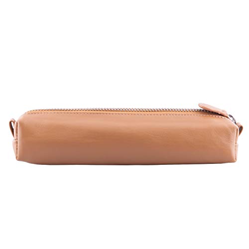 Image of DiLoro Leather Zippered Fountain Ballpoint Rollerball Pens and Pencils Case Holder Pouch Genuine Full Grain Soft Nappa Leather (Tan)