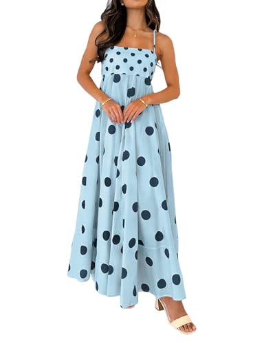 Image of NUFIWI Women Summer Striped Maxi Dress Spaghetti Strap Cutout Ruffle Long Dress Flowy Swing Beach Vocation Dress
