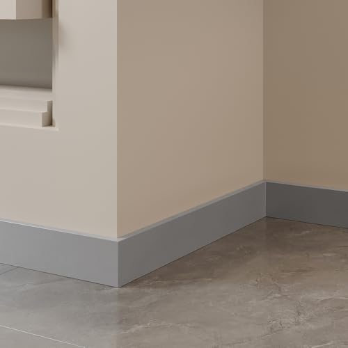 Yutianli Peel and Stick Wall Baseboard Molding Trim 6-Pack of 39.5"x 3.2" Grey PVC Wall Base Moulding Trim Self Adhesive Ceiling Molding Trim