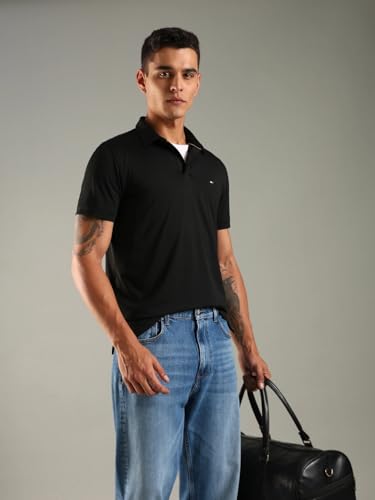 Image of Solid Regular Fit Cotton Polo T-Shirt