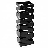 Portaombrelli In Acciaio Zincato Con Intarsi Decorativi Porta Ombrelli Vaschetta Scolapioggia 2 Ganci Removibili Base Antiscivolo per Ingresso Casa Ufficio Design Moderno 49 x 15.5 x 15.5 Cm (Nero)