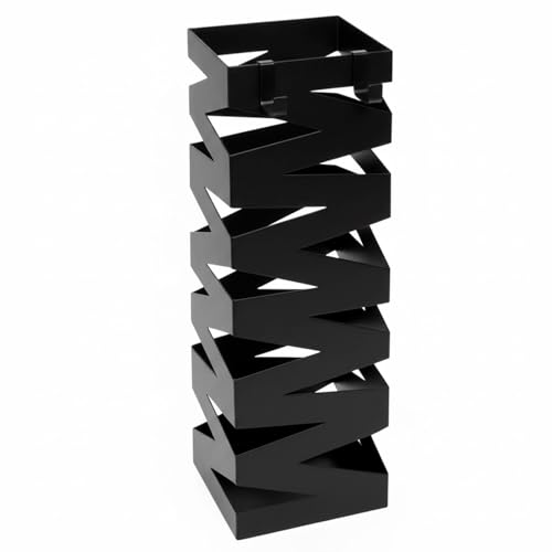 Portaombrelli In Acciaio Zincato Con Intarsi Decorativi Porta Ombrelli Vaschetta Scolapioggia 2 Ganci Removibili Base Antiscivolo per Ingresso Casa Ufficio Design Moderno 49 x 15.5 x 15.5 Cm (Nero)