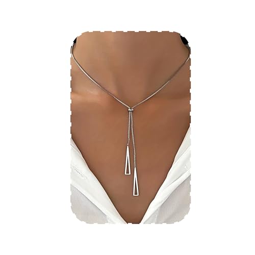 Fashion Frill Chain Necklace For Women Stainless Steel Silver Long Triangle Chain Pendant For Women Girls Love Gifts Womens Jewellery