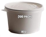 [100 Count] 8 oz Disposable White Paper Soup Containers with Plastic Lids - Half Pint Ice Cream Containers, Frozen Yogurt Cups, Restaurant, Microwavable, Take Out, to Go Deli Containers, Recyclable