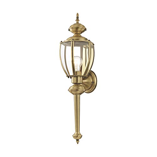 Image of Livex Lighting 2112-01 Basics 1 Light AB Outdoor Wall Lantern, Antique Brass, 7 inchW x 25.25 inchH