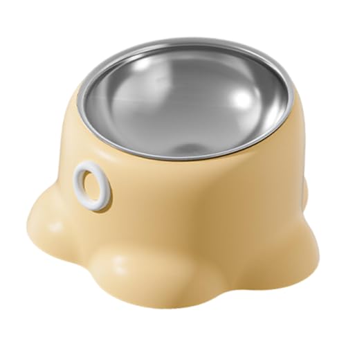 Bothyi Tilted Cat Feeder Bowl Stainless Steel Pet Bowl Bedroom Nonslip Garage Home Travel Food Dispenser Feeding Dish for Pets Puppy, Yellow