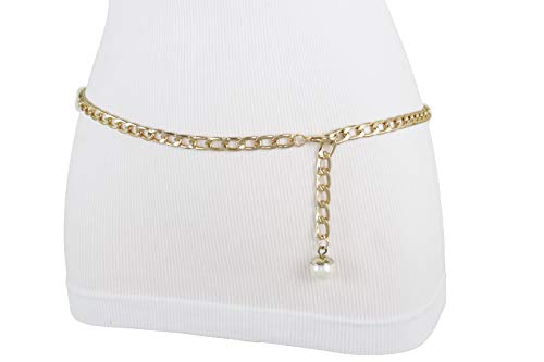 TFJ Women Sexy Bling Fashion Gold Metal Chain High Waist Belt Cream Pearl Bead Charm Plus XL XXL4