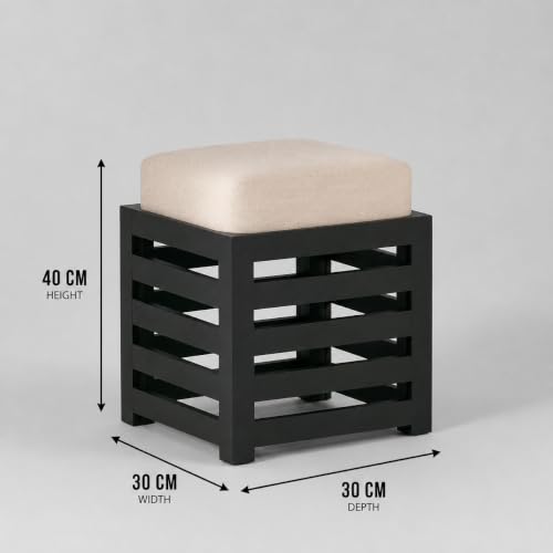 Image of Multipurpose Wooden Puffy with Footrest, Dressing Table, and Solid Wood Stool with Cushion for Living Room, Bedroom, Balcony, etc. (Black)