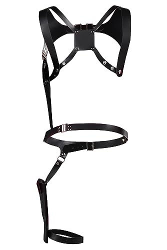 Harness Shoulder Holster Cosplay Harness Gun Bag Black PU Leather Adjustable Waist Belt Set3