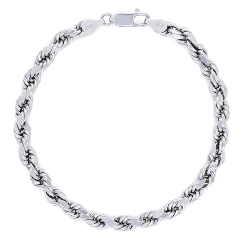 Nuragold 10k White Gold 5mm Rope Chain Diamond Cut Bracelet (7