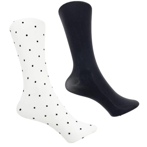 Girls Tights, 2 Pairs, Polka Dot White and Solid Black, Size 7-10