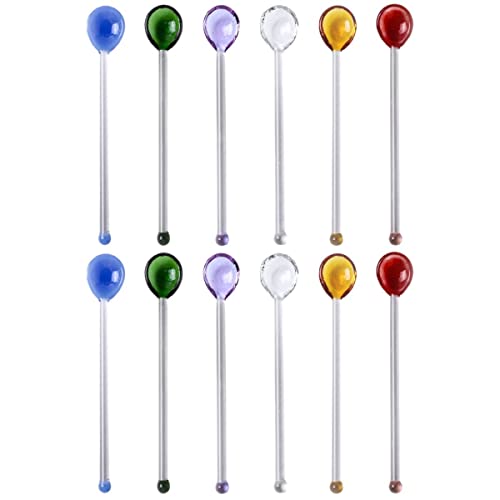 DECHOUS 12pcs Glass Drink Stirrers Cocktail Glass Spoon Swizzle Stick Reusable Coffee Stirrers Sugar Cane Sticks for Home Bar (Assorted Color)