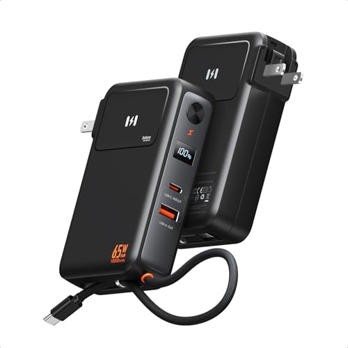 Image of Selore&S-Global 3-in-1 Portable Phone Charger with Wall Plug, 10000mAh USB-C Power Bank with Built in Cable, 35W Portable Battery Pack for iPhone Samsung Android & 65W Wall Charger for Laptop MacBook