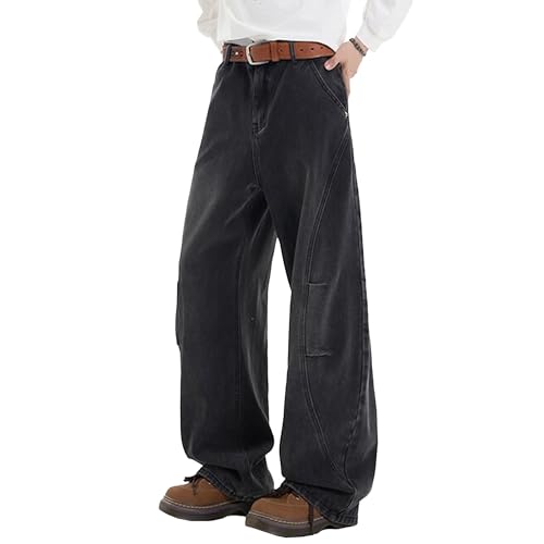 Mens Streetwear Hip Hop Baggy Jeans Wide Leg Skater Denim Pants Loose Long Trousers