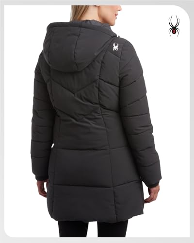 Spyder Womens Long Winter Coats - Cozy Long Puffer Coats for Women Wind & Water Resistant Hooded Quilted Jackets for Women, Size Small, BLACK - Thumbnail 2