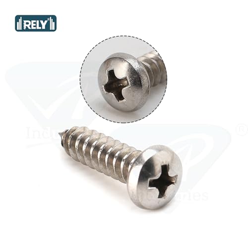 Image of Rely⇒VP INDUSTRIES (Pcs-50) No.8x25 mm Pan Phillips Head Self-Tapping Screws - Nickel Coated l, High-Tensile for Wood, Plywood, Plasterboards, Cabinets & DIY Use
