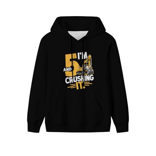 Vintage Construction Boy 5 Years Old Two 5yr 5th Birthday Men Women Lightweight Kangaroo Pocket Hoodie2