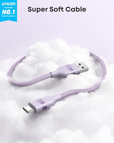 Image of Anker Car Carplay Cable for iPhone 17 16 Pro Max Plus, Upcycled Braided USB A to USB C Car Charger Cord for Samsung Note20 and More (3FT,Violet)
