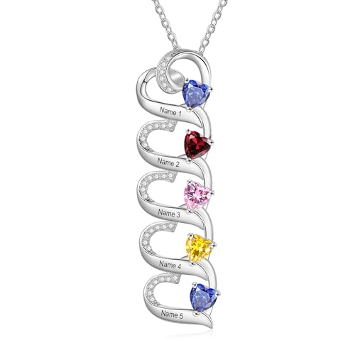 Jeweidea Personalized Birthstone Name Necklace for Women - Custom Heart