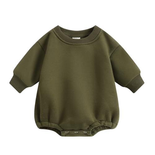 Image of Bafeicao Baby Boy Girl Fleece Sweatshirt Bubble Romper Oversized Sweater Romper Solid Thick Winter Clothes