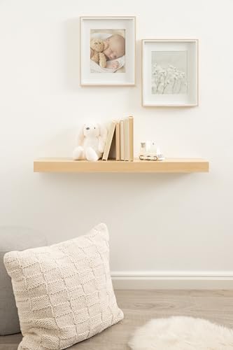 Image of Kate and Laurel Havlock Modern Natural Floating Shelf; 36 x 8; Natural Wood; Functional Storage Shelf for Use as Entryway Display or Kitchen Spice Rack Shelf