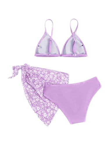 Image of SHENHE Girl's 3 Piece Swimsuits Cute Spaghetti Strap Triangle Bikini with Ditsy Floral Cover Up Teen Bathing Suits