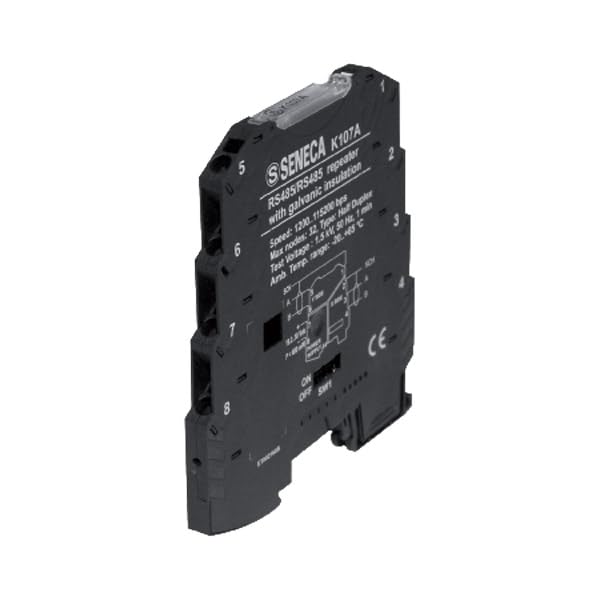 SENECA - K107A - Convertitore ripetitore seriale optoisolato RS485/RS485. ripetitore di bus, half duplex, con isolamento a tre punti.