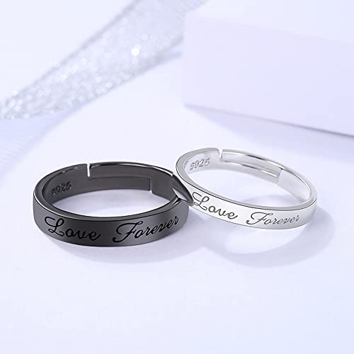 Matching Promise Rings for Couples Love Forever Wedding Bands Sets for Him and Her Black White Sterling Silver Plated Open Adjustable Stackable Ring Inspirational Jewelry Eternity Promise Engagement4