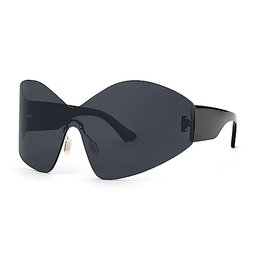 Oversized Sunglasses Womens Mens Fashion Rimless Y2k Shades Trendy Shield Wrap Around Sun glasses
