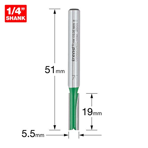 Trend CraftPro Straight Two Flute Router Cutter, 1/4 Inch Shank, 5.5mm Cut Diameter & 19mm Cut Length - Image 2