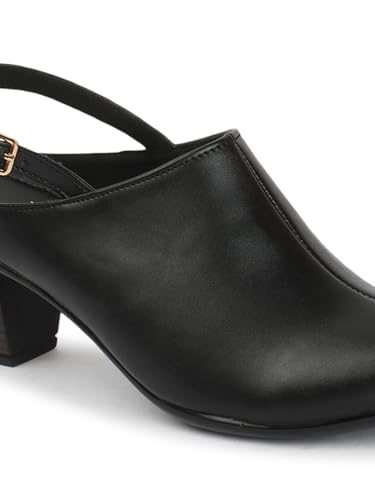 Image of Carlton London Women Comfortable Block Heel Round Toe Fashion Mule Shoes with Backstrap for Office, Casual and Formal Use